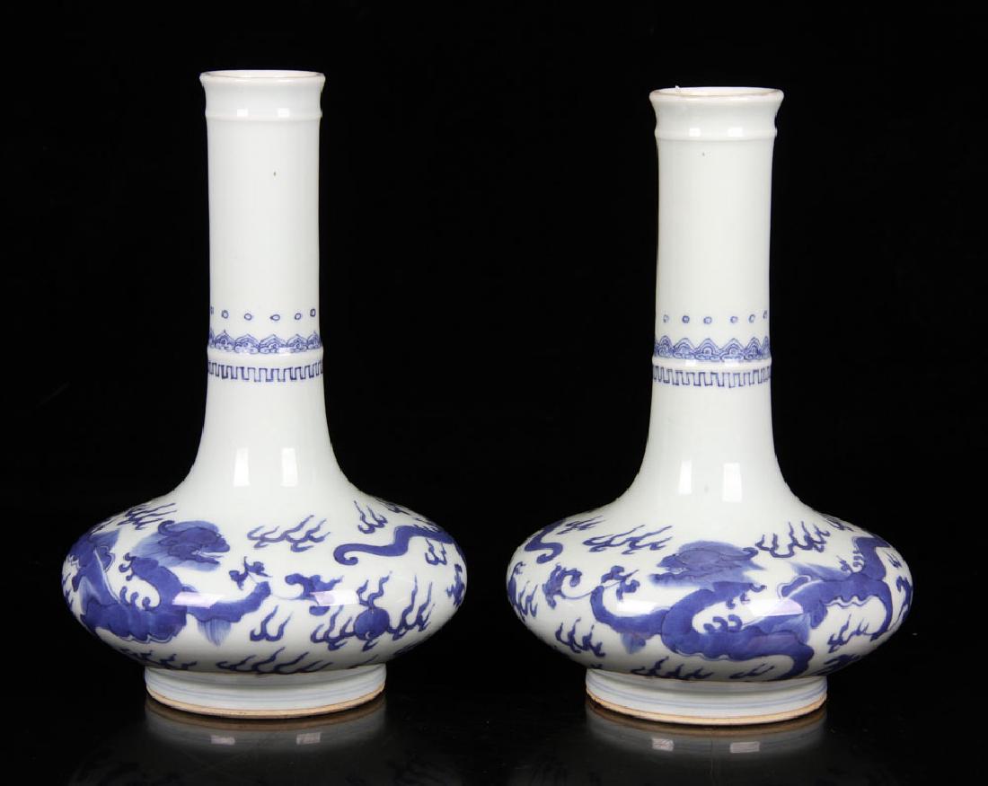 Pr. Chinese Blue and White Kui Dragon Vases (1 of 7)