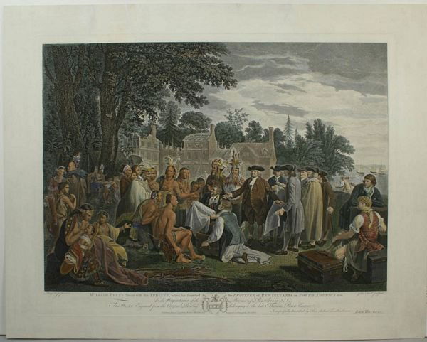 BENJAMIN WEST,TREATY w/ INDIANS,HC ENGRAVING: Artist: Benjamin West, Title: William Penn's Treaty with the Indians, Printmaker: John Hall, Pub: John Boydell, Date: Circa 1775, Medium: HC Engraving, Paper size: 19 x 24 1/4, Inscribed: Artist, engr