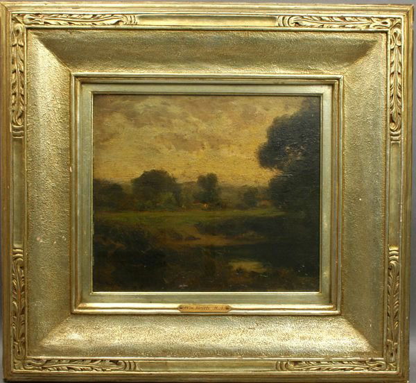 SGND WILLIAM KEITH, CALIFORNIA LANDSCAPE, O/B: William Keith (American, 1838-1911), A California Landscape, oil on board, 10" x 11 3/4", signed LL. Pinholes to corners of board, minor losses and needs cleaning, otherwise good condition. Framed und