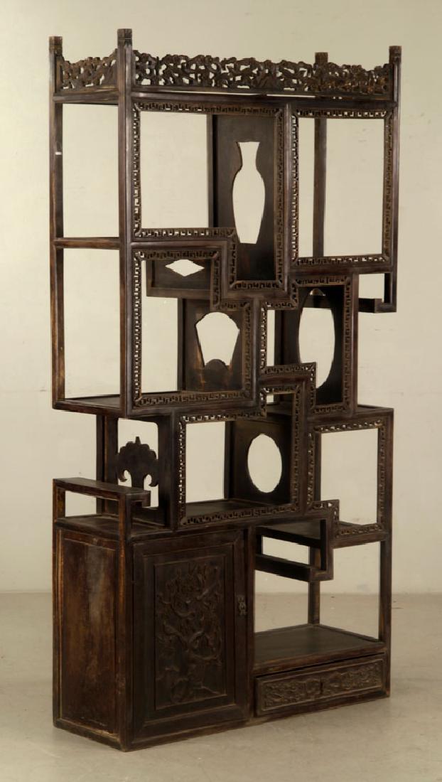 Antique Chinese Teak Wood Cabinet: Antique Chinese teak wood cabinet, 75" h x 38" w x 13 1/2" d. Provenance: From a Massachusetts collection.