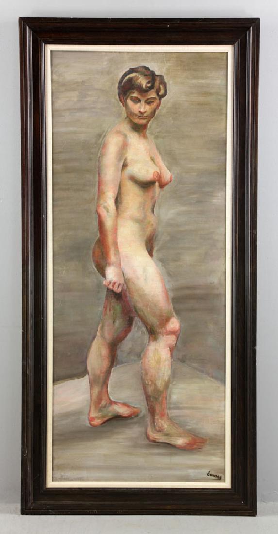 Carter, Nude, Oil on Canvas: Jane Downs Carter (American, mid 20th century), nude, oil on canvas, signed, 81" h x 38 1/2" w (frame). Provenance: From a Palm Beach Gardens, Florida collection.