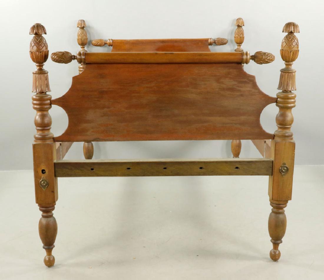 19th C. Cherry & Pine Rope Bed: 19th century cherry and pine rope bed, with carved pineapple finials to posts, full size, approximately 51 1/2" h x 84" w x 54 1/2" d.