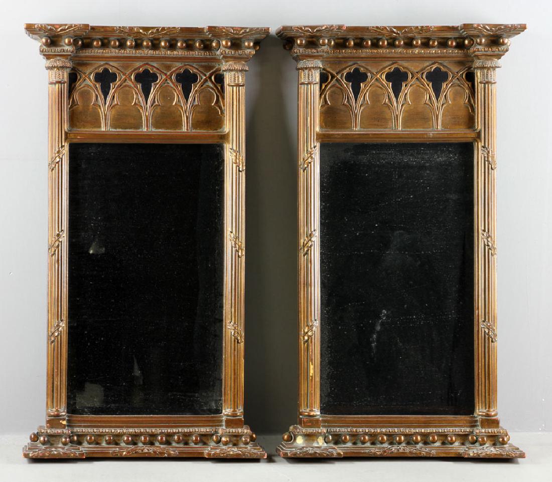 Pr. Gothic Style Mirrors: Pair of Gothic style mirrors, 44" h x 25" w.