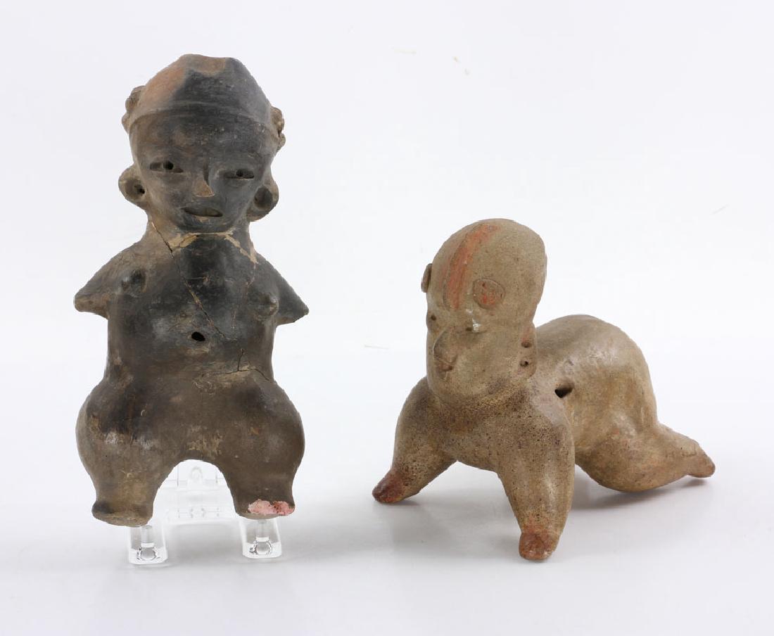 Two Pre-Columbian Figures: Two pre-Columbian figures, pottery, 9" high (larger of the two). Provenance: from the collection of David Stuart of David Stuart Galleries, Los Angeles, California.