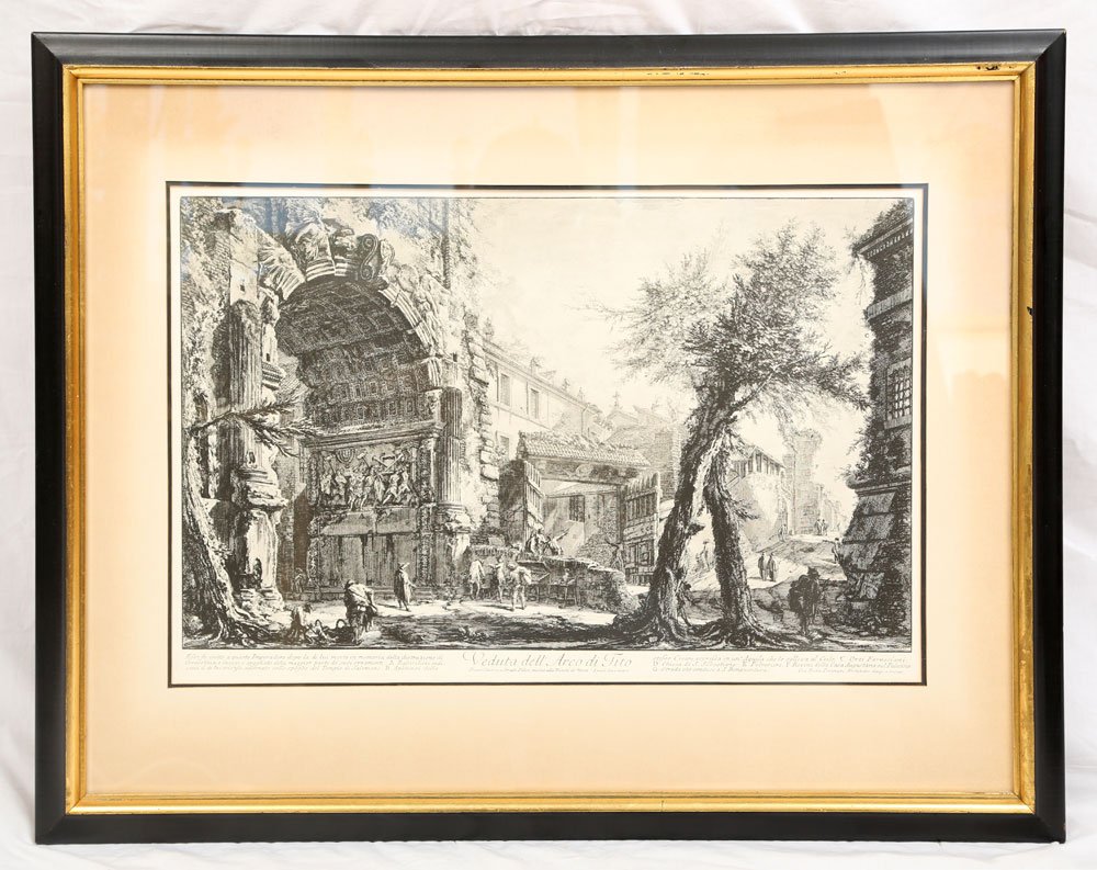 Piranesi, "Arco di Tito," Print: Piranesi, "Veduta dell' Arco di Tito," print from etching, circa late 19th-early 20th century, 14 3/4" high x 21 1/4" wide (plate), 24 1/2" high x 30 1/4" wide (frame).