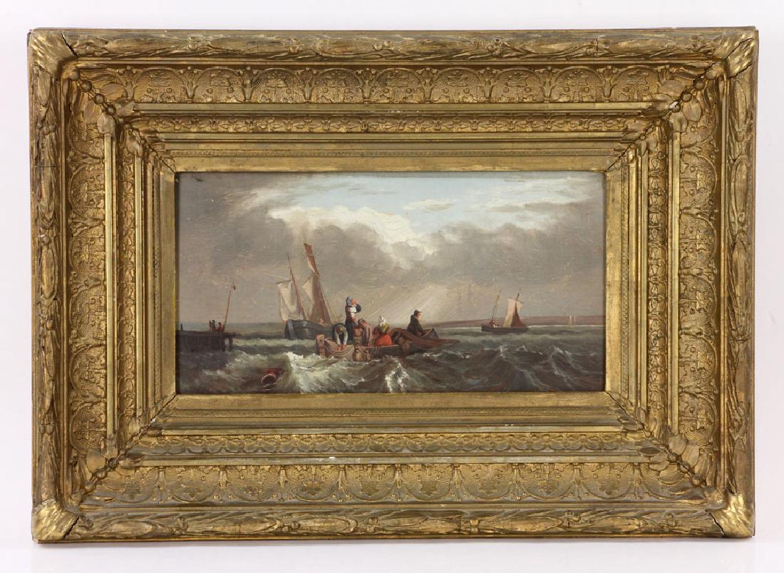 19th C. Dutch School, Ships at Sea, Oil on Board: Dutch School, 19th century, view of ships at sea, oil on board; 7" h x 13" w (view), 14" h x 20" w (frame).
