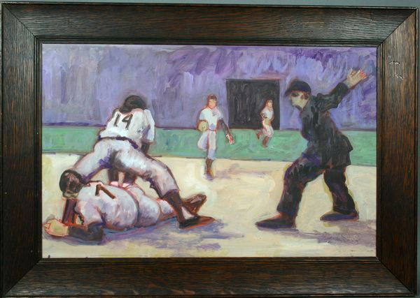 ARTHUR SMITH, BASEBALL SCENE, OIL ON BOARD: Arthur Smith (d.1972), Baseball Scene, o/b, 13 1/2" x 21 ", framed 18 1/2" x 26", unsigned. Good condition.