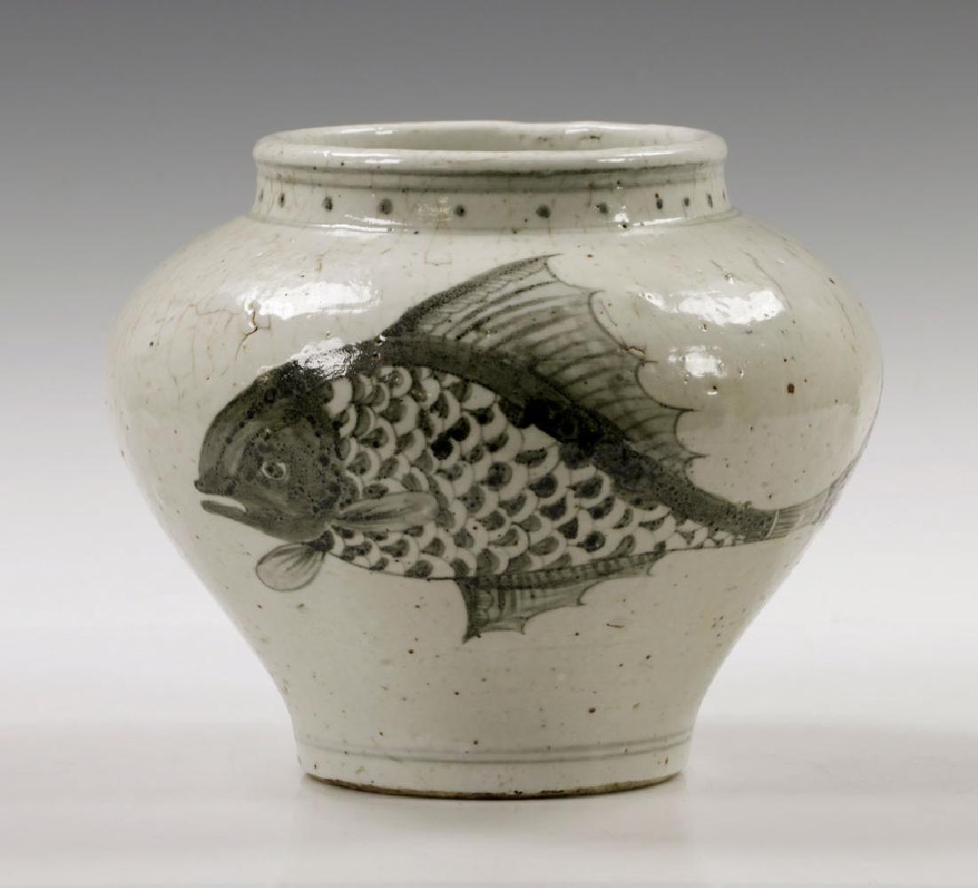 17th/18th C. Asian Glazed Porcelain Vase, Fish Design (1 of 7)