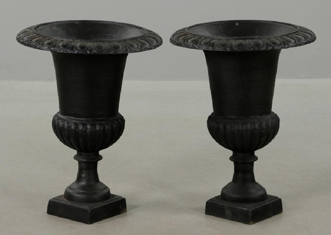 Pr. of Victorian Style Cast Iron Urns, Painted Black (1 of 3)