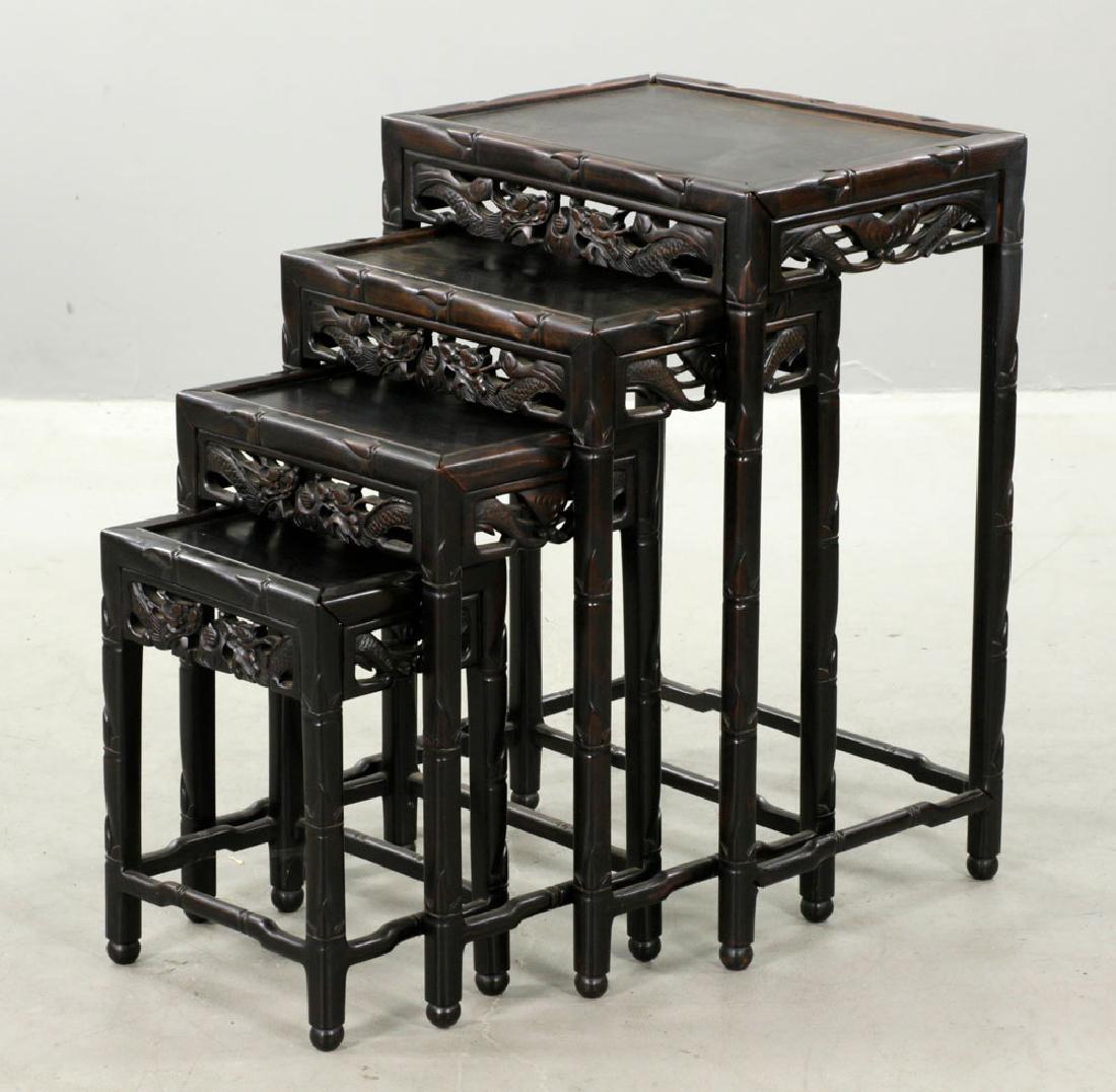Chinese Export Set of 4 Carved Nesting Tables (1 of 5)