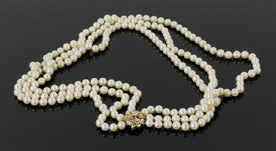 Ladies Triple Pearl Necklace, w/ 14k Diamond Clasp (1 of 6)