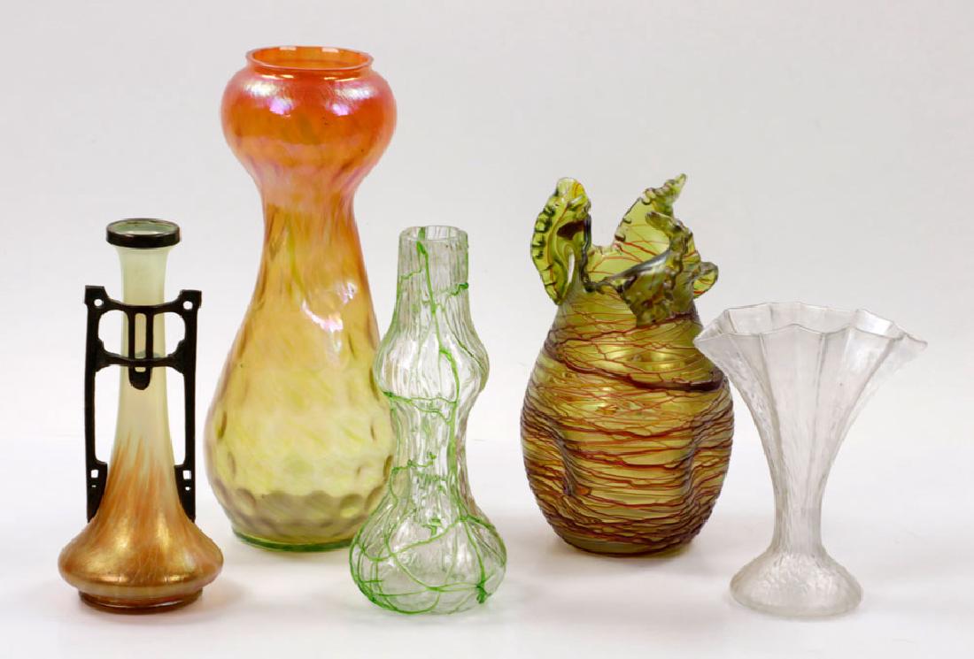 (5) C1900 Bohemian Hand Blown Glass Vases (1 of 6)