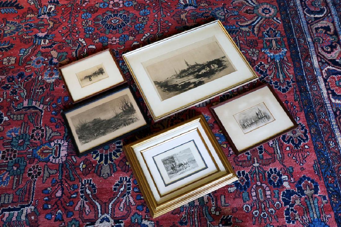 Lot of (5) Framed Etchings, Parrish, Badmer: Lot of five etchings, including four Stephen Parrish, and one Badmer, largest 9" x 15" (sight), frame 15" x 20 1/2".