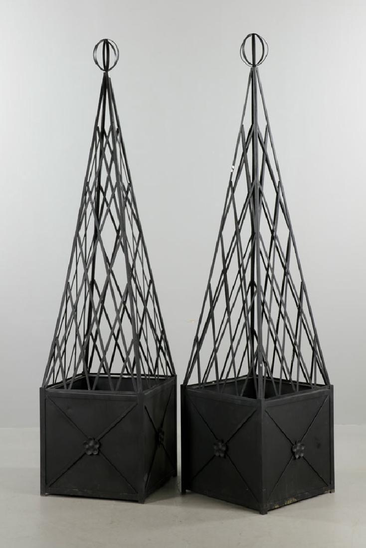 Pr of Iron Topiary, Black, Large Size: Pair of iron topiary, painted black. Large size, 97" x 23" x 23".