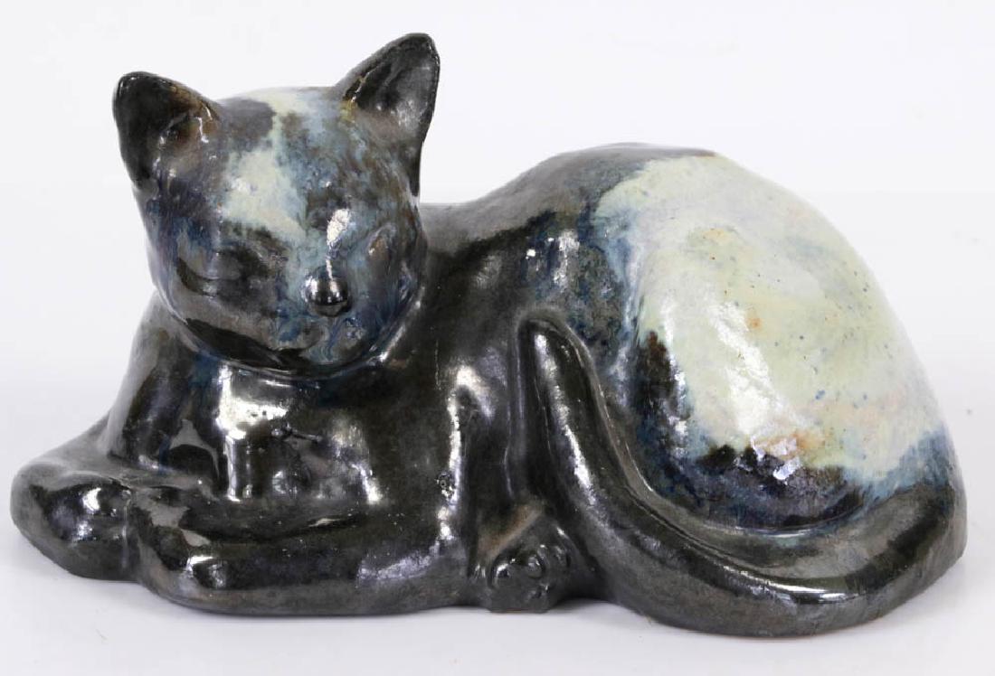Signed Fulper Pottery Recumbent Cat (1 of 3)