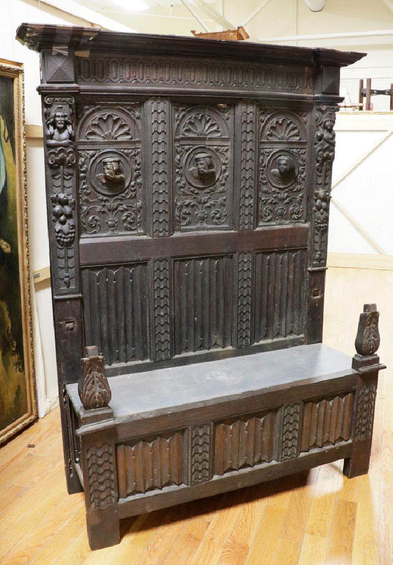 18th C. English Carved Oak Bench (1 of 4)