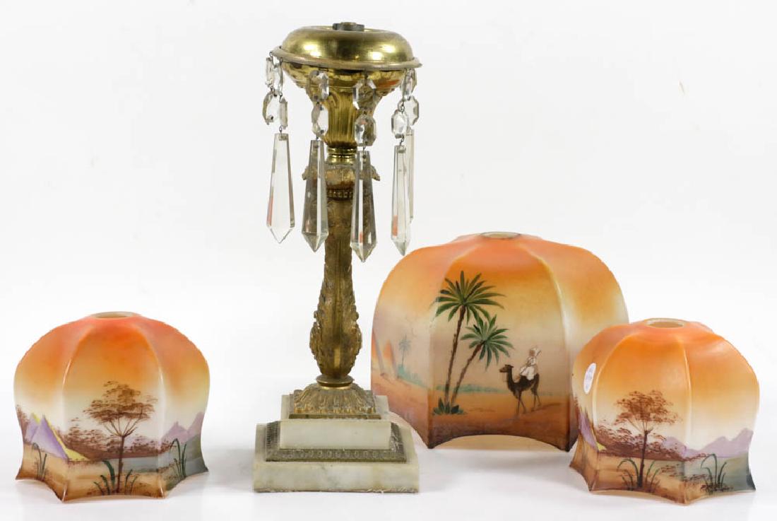 Lot of (3) Handpainted Shades & Astral Lamp (1 of 3)