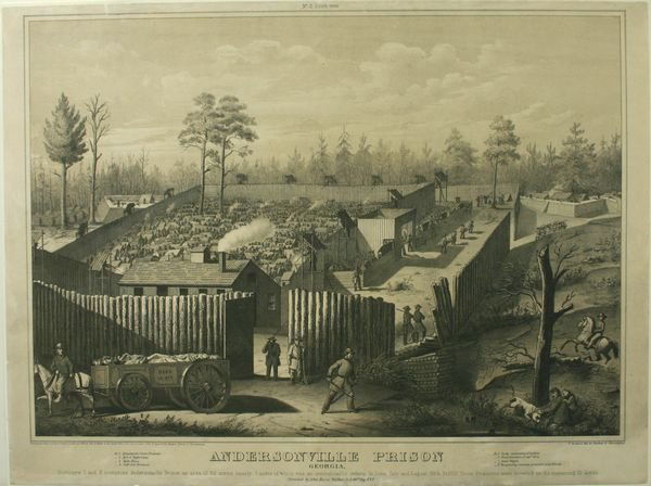 WALKER, ANDERSONVILLE PRISON, LITHO, C.1864: Artist: John Burns Walker, Title: Andersonville Prison, Georgia, Printmaker: T. Sinclairs, Pub: John Walker, Date: C.1864, Medium: Lithograph, Paper size: 16 1/2 x 22 1/4, Inscribed: Artist, engraver