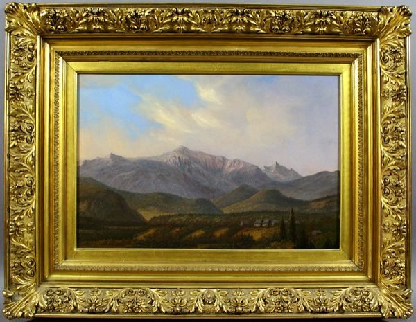 19th C. MOUNTAIN VILLAGE LANDSCAPE, O/C