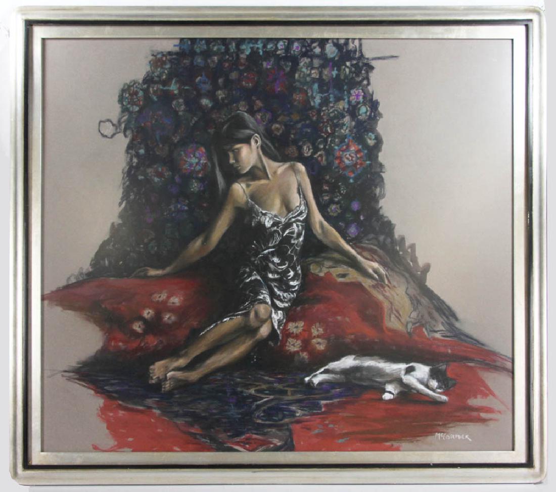 McCormick Signed, Young Woman w/ Cat, Watercolor (1 of 4)