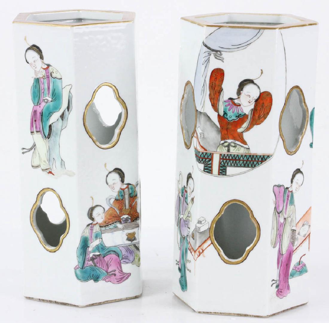 Pair of 19th C. Chinese Porcelain Hexagonal Vases (1 of 9)