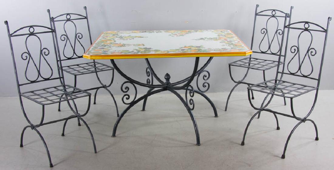 Italian Ceramic & Wrought Iron Table & Chairs (1 of 6)