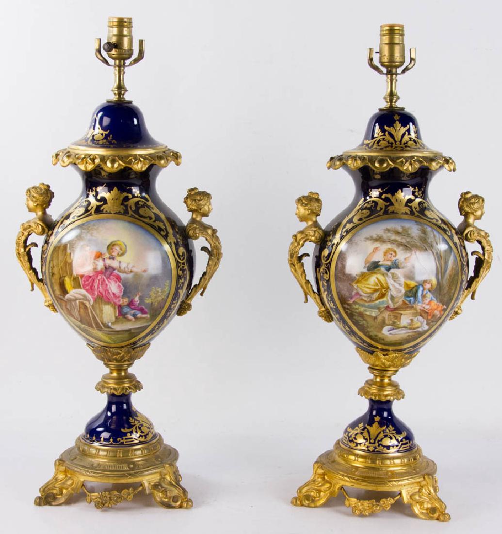 Pair of Sevres Urns Converted to Lamps (1 of 10)