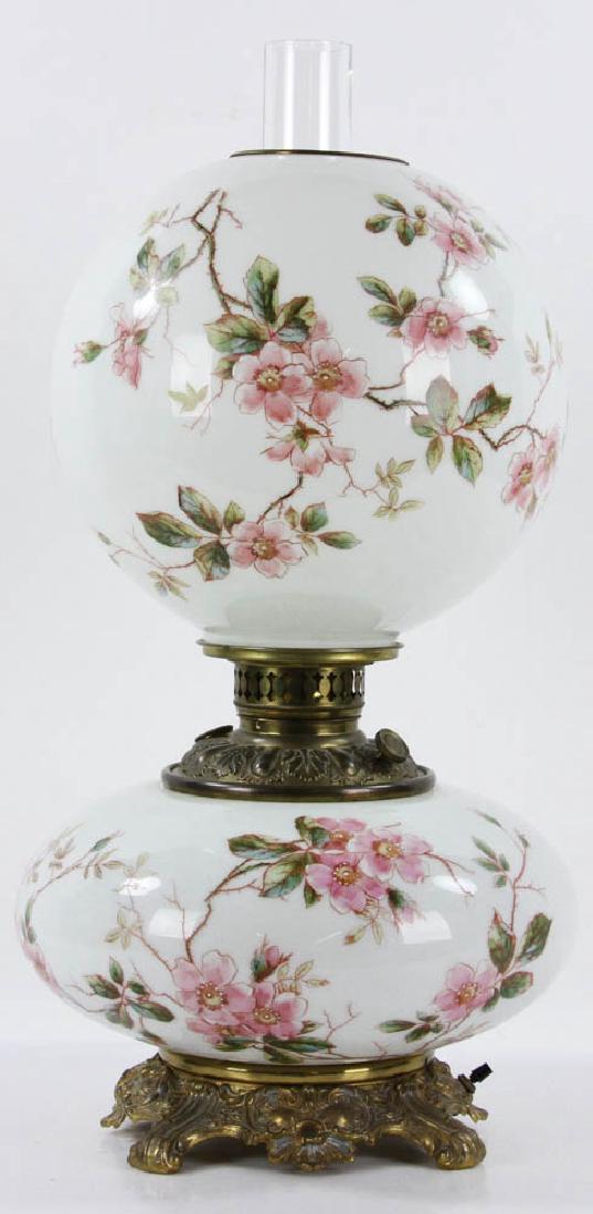 Antique "Gone with the Wind" Lamp: Antique "Gone with the Wind" lamp, with shade and chimney, 23"h. x 12" dia.