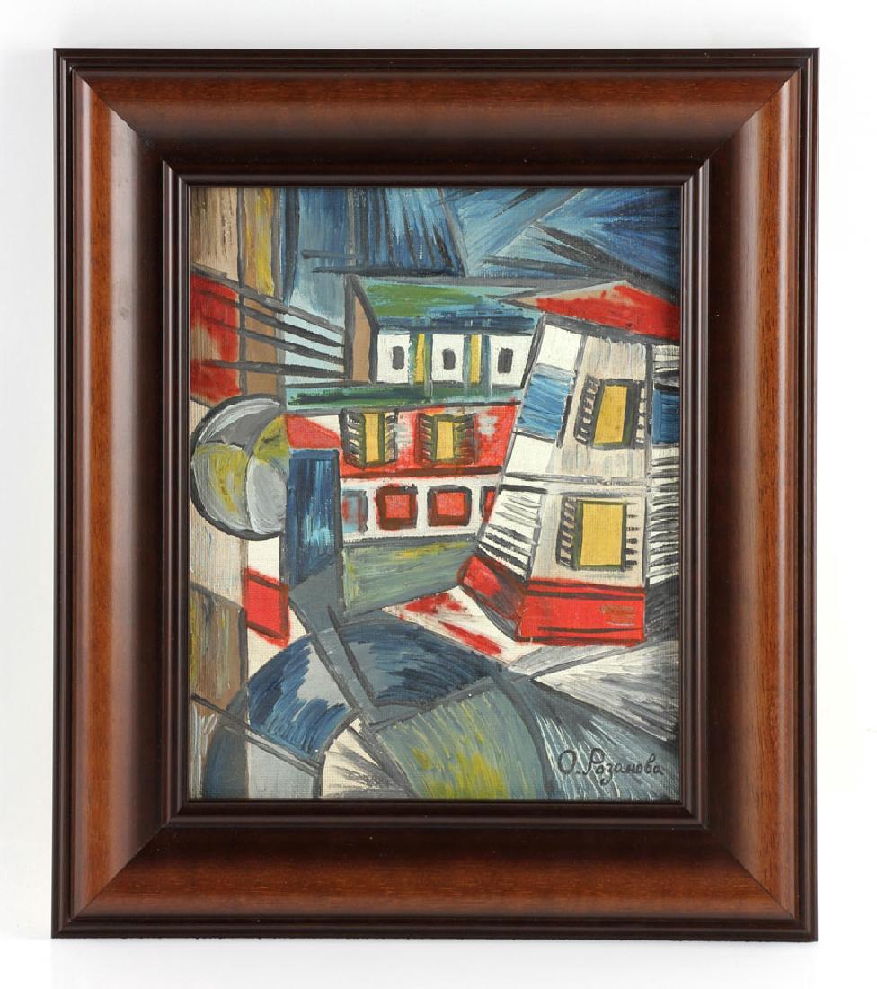 Olga Rozanova Signed, Abstract Cityscape, Oil on Canvas (1 of 9)