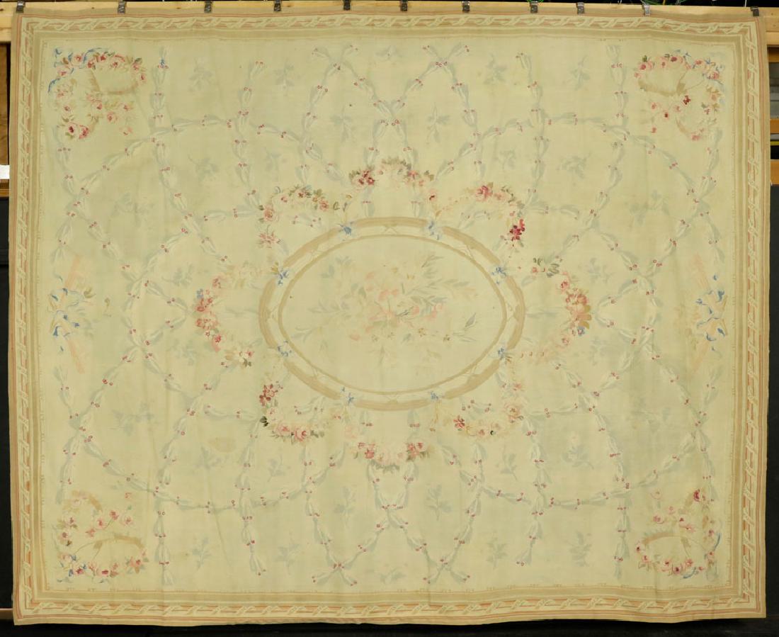 Aubusson Carpet: Aubusson rug, 13' 4" x 10' 8". Provenance: from a Millis, Massachusetts estate.