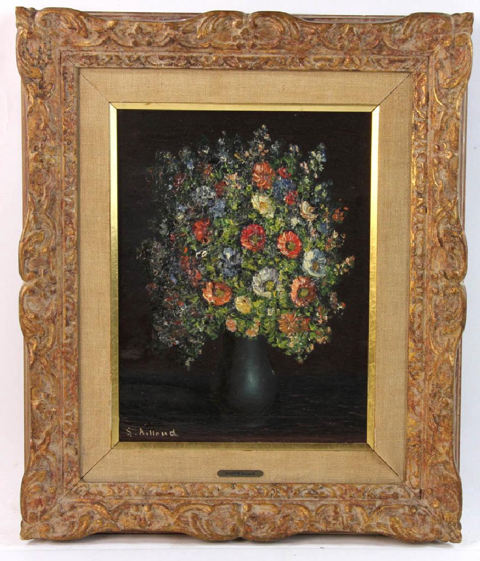 Simone Aillaud Floral Still Life Oil on Board: Simone Aillaud, floral still life, oil on board, signed.