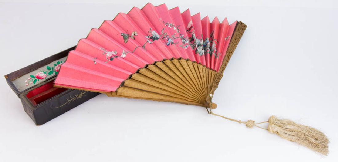 19th C. Chinese Carved Wood Fan in Box (1 of 10)