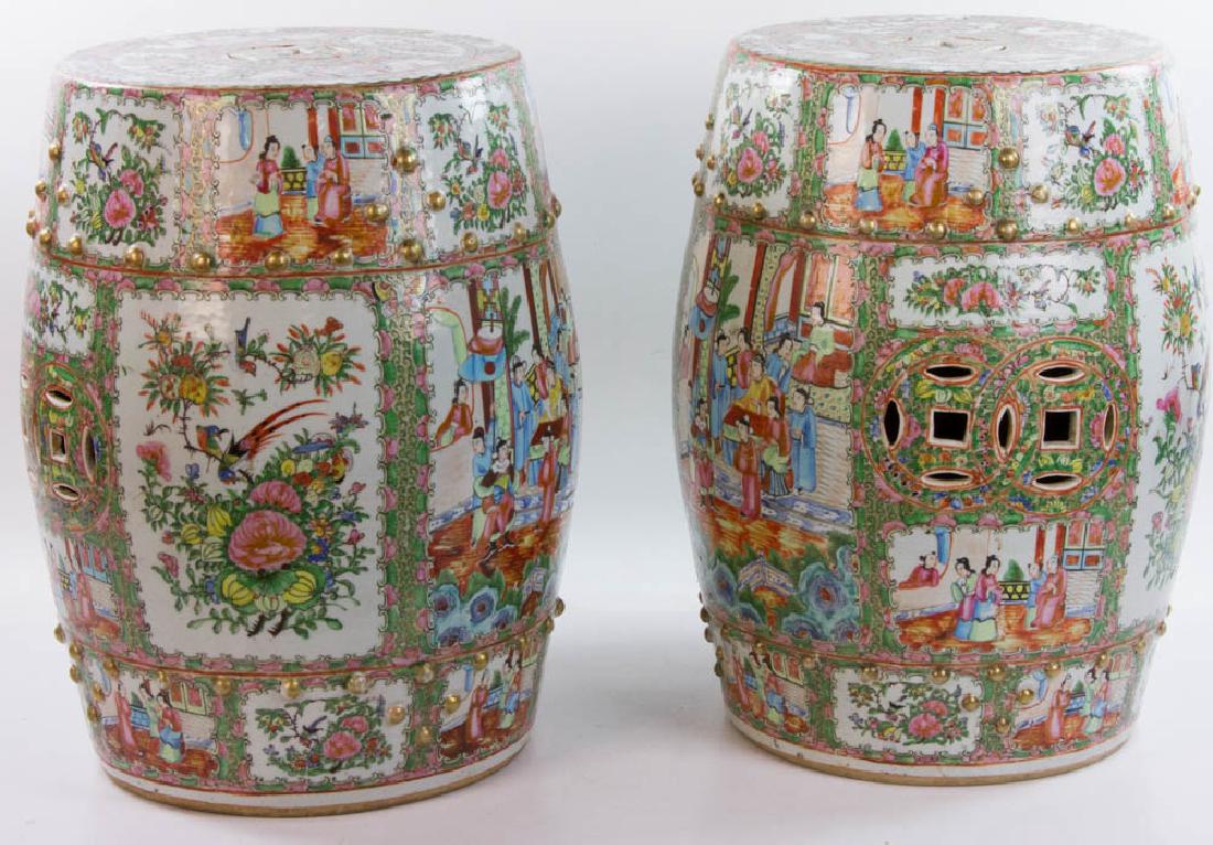 Pair of 19th C. Chinese Rose Medallion Garden Seats