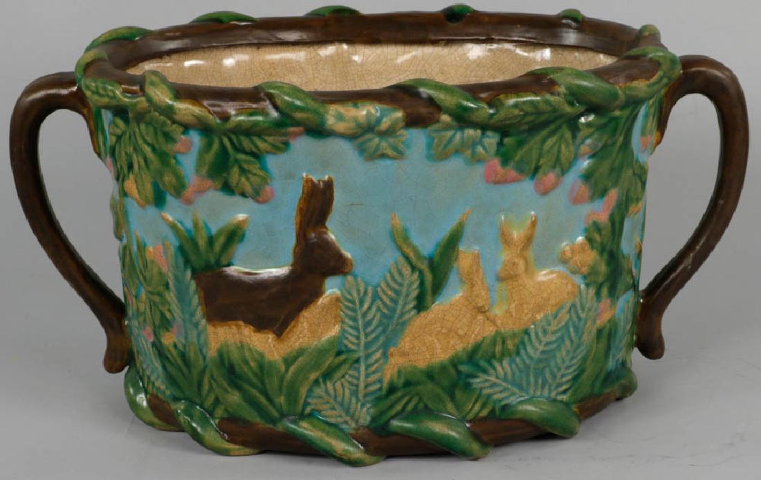 Majolica Rabbit Motif Handled Planter (1 of 7)