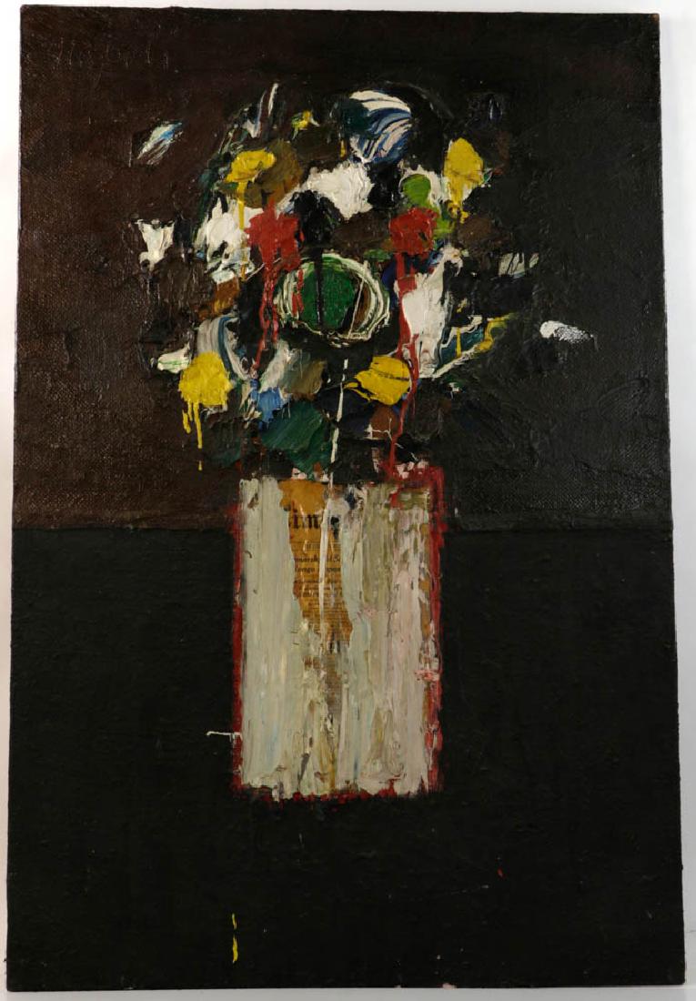 Giuseppe Napoli Still Life Oil on Cnavas: Giuseppe Napoli (1929 - 1967), flowers in vase, still life, oil on canvas, signed, mounted on board, 36" x 24".