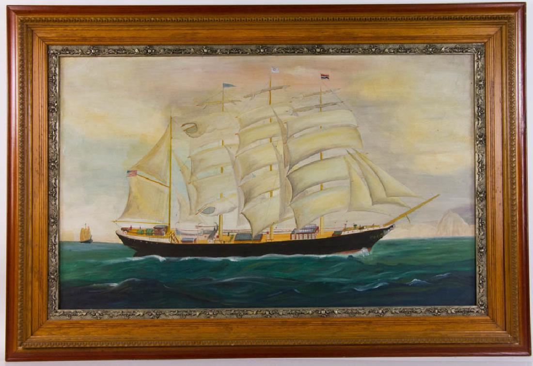 Schooner with Sails, Oil on Canvas: Schooner with sails, oil on canvas, unsigned (possibly Cape artist), 22" x 36", framed 30" x 44".