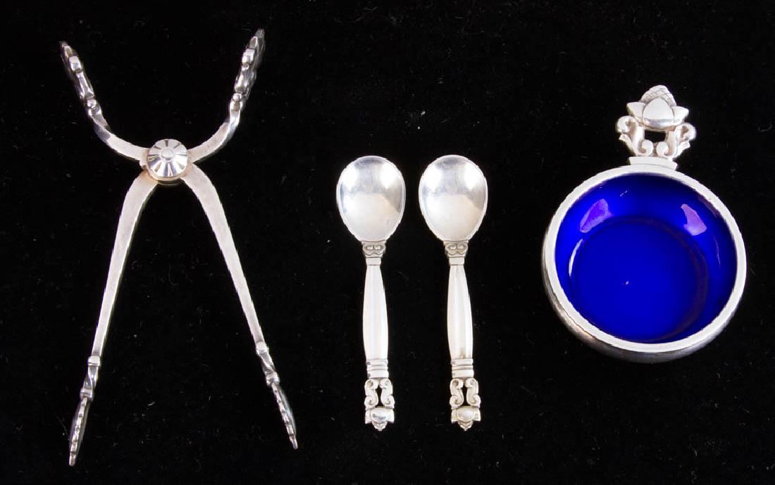 Georg Jensen Sterling Acorn Salt Spoons, Dip, Tongs (1 of 9)