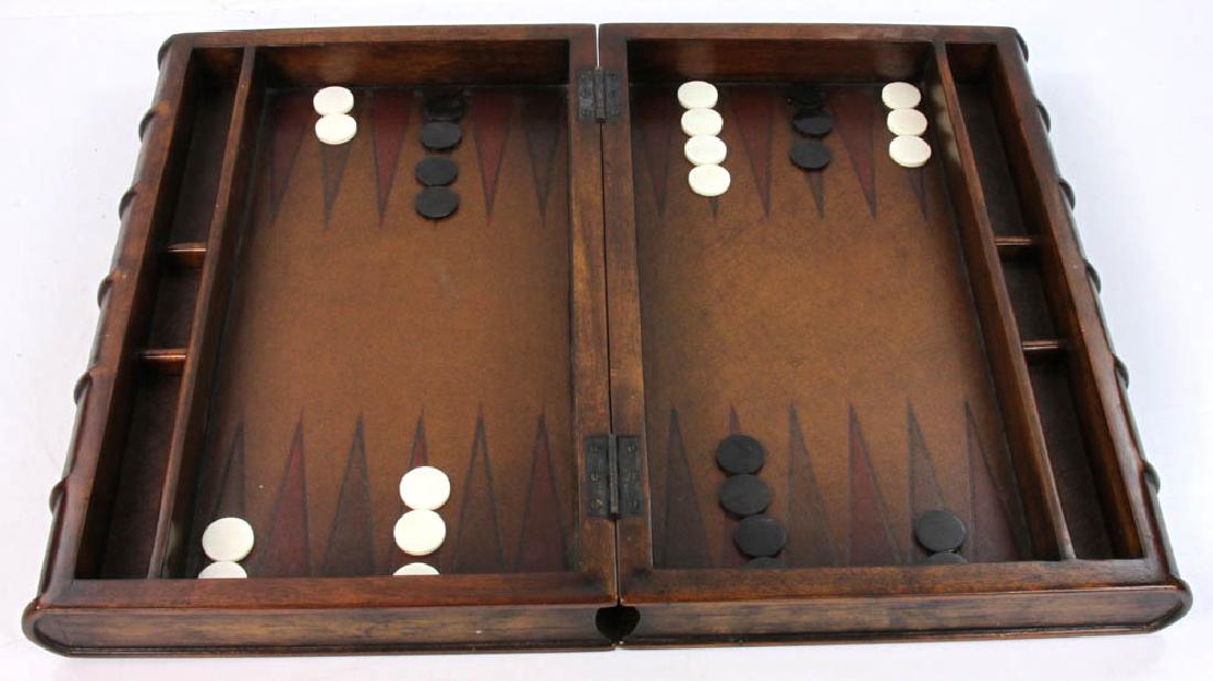 English Mahogany  and Leather Backgammon Box (1 of 8)