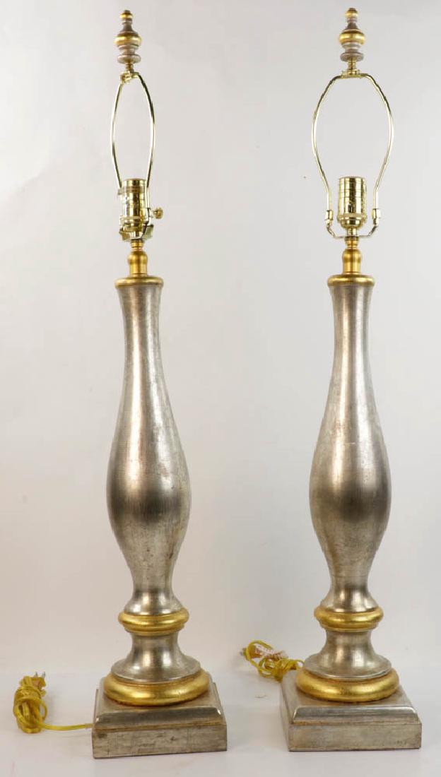 Pair of Silver/Gold Painted Wood Lamps (1 of 7)