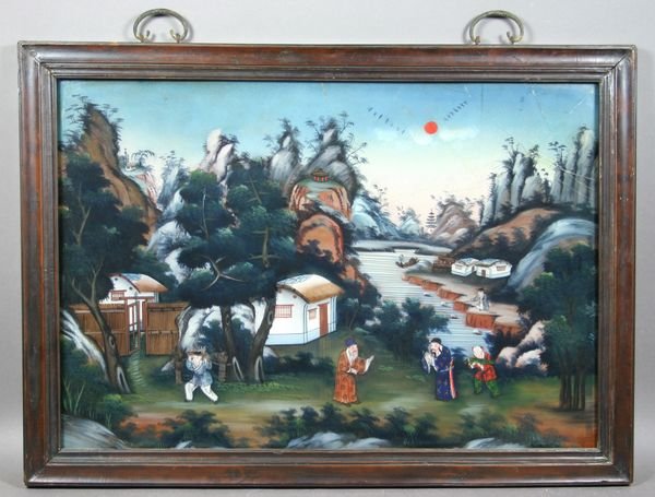 19th C. CHINA TRADE REVERSE PAINTING ON GLASS