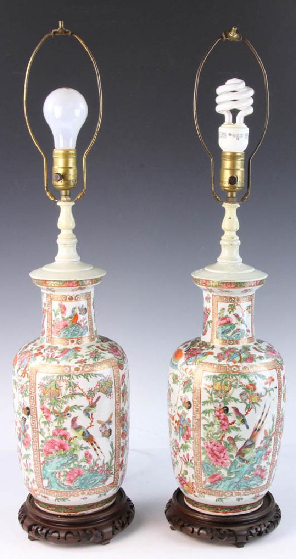 Pair of Chinese Rose Medallion Lamps (1 of 11)