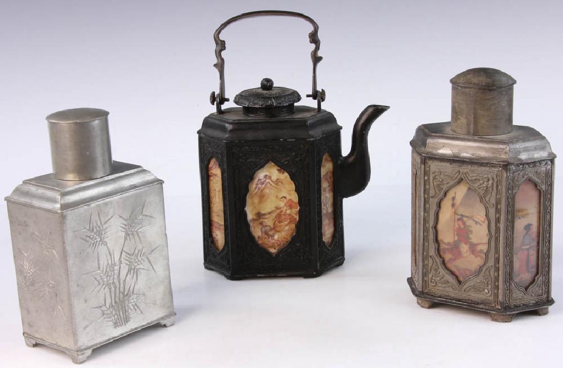 19th C. Chinese Pewter Teapot and Caddies (1 of 14)