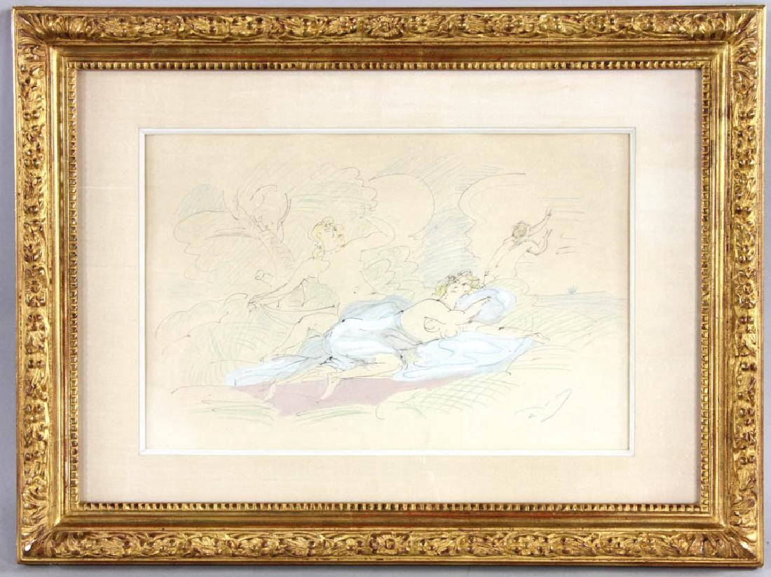 Andre Derain, Reclining Woman, Watercolor: Andre Derain (French, 1880-1954), reclining woman, watercolor/gouache, signed L/R, 10 1/4" x 15 3/4" (sight), frame 18" x 24". Note various gallery and exhibition stamps verso.