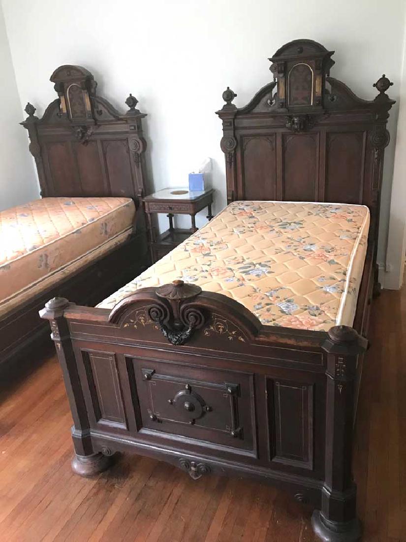 Pair of Victorian Walnut Beds with Night Stand (1 of 13)
