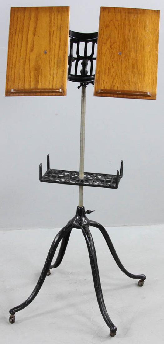 Antique Oak Book Stand Cast Iron Base (1 of 9)