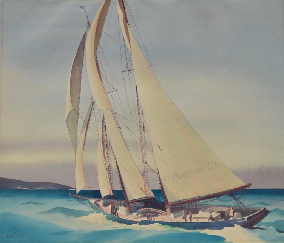 Sandor Bernath, Sailboat, Watercolor: Sandor Bernath (1892-1984), sailboat, watercolor on paper, signed L/L, 17" x 20".