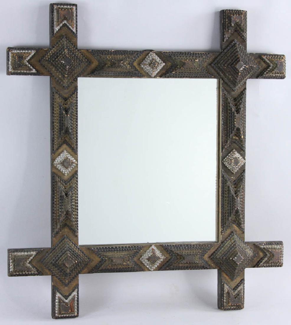 Tramp/Folk Art Mirror in  Chip Carved Frame (1 of 6)