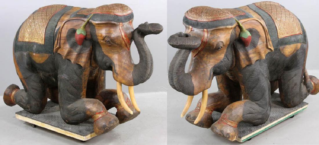 Pair of Large Monkey Wood Elephants (1 of 8)
