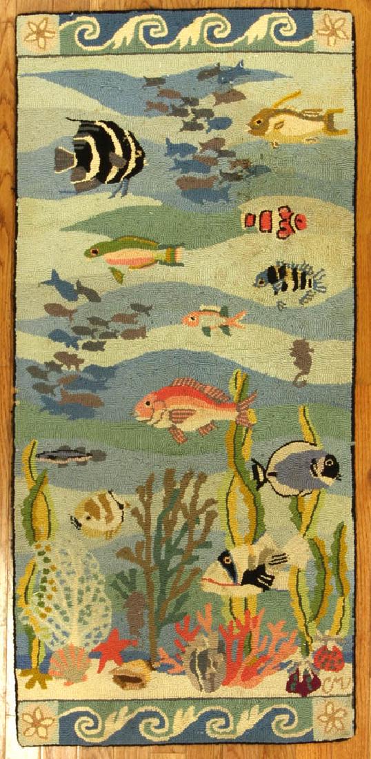 Folk Art Hooked Rug with Fish Design (1 of 5)