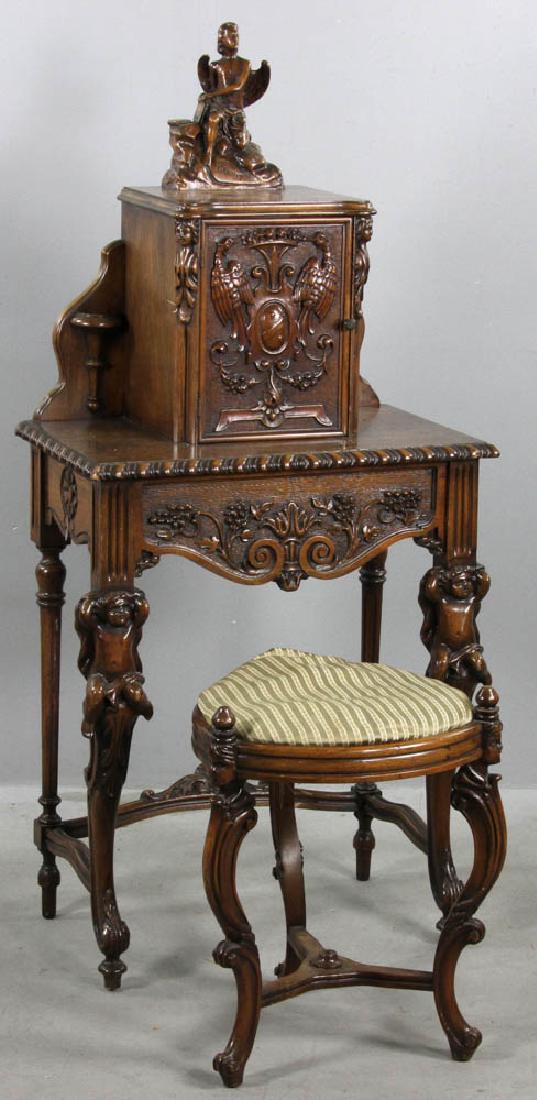 Antique Italian Walnut Phone Cabinet with Stool (1 of 8)